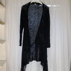 Long Sleeve Black Knit Long Cardigan